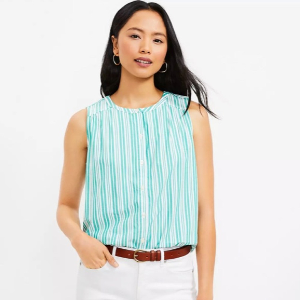 LOFT striped sleeveless button down